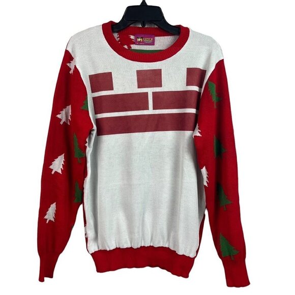 Ugly Mens Christmas Sweater Christmas Trees Red White and Green Medium - Picture 2 of 9